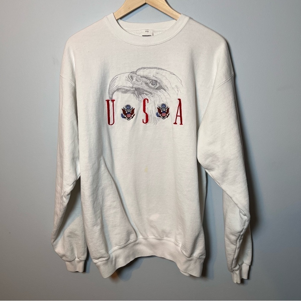 Vintage USA Eagle Crewneck Sweatshirt Men’s L Embroidered Cotton Deluxe Fleece